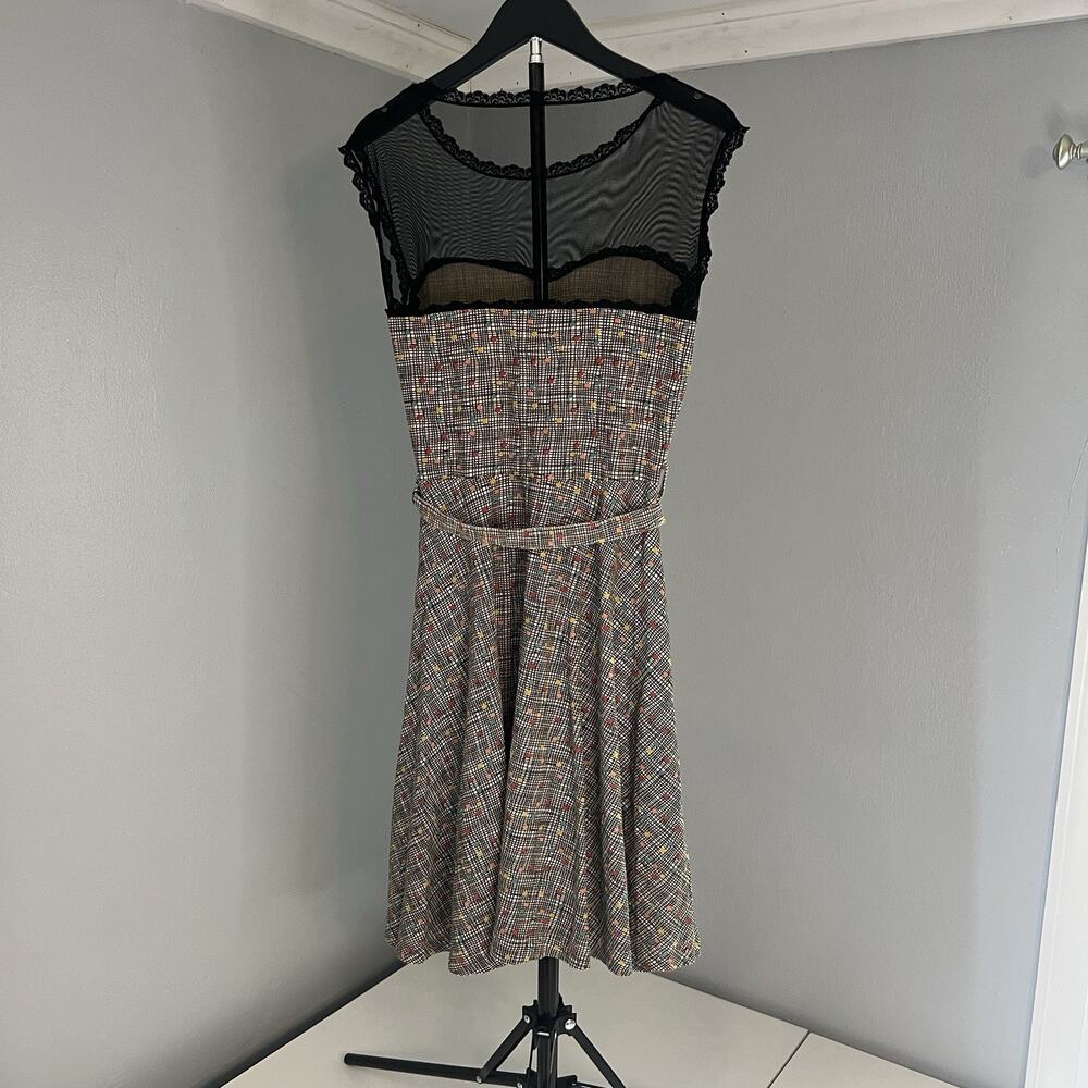 Vintage Inspired Effies Heart Dress POCKETS Geometric Shapes & Lace Maxi Size M